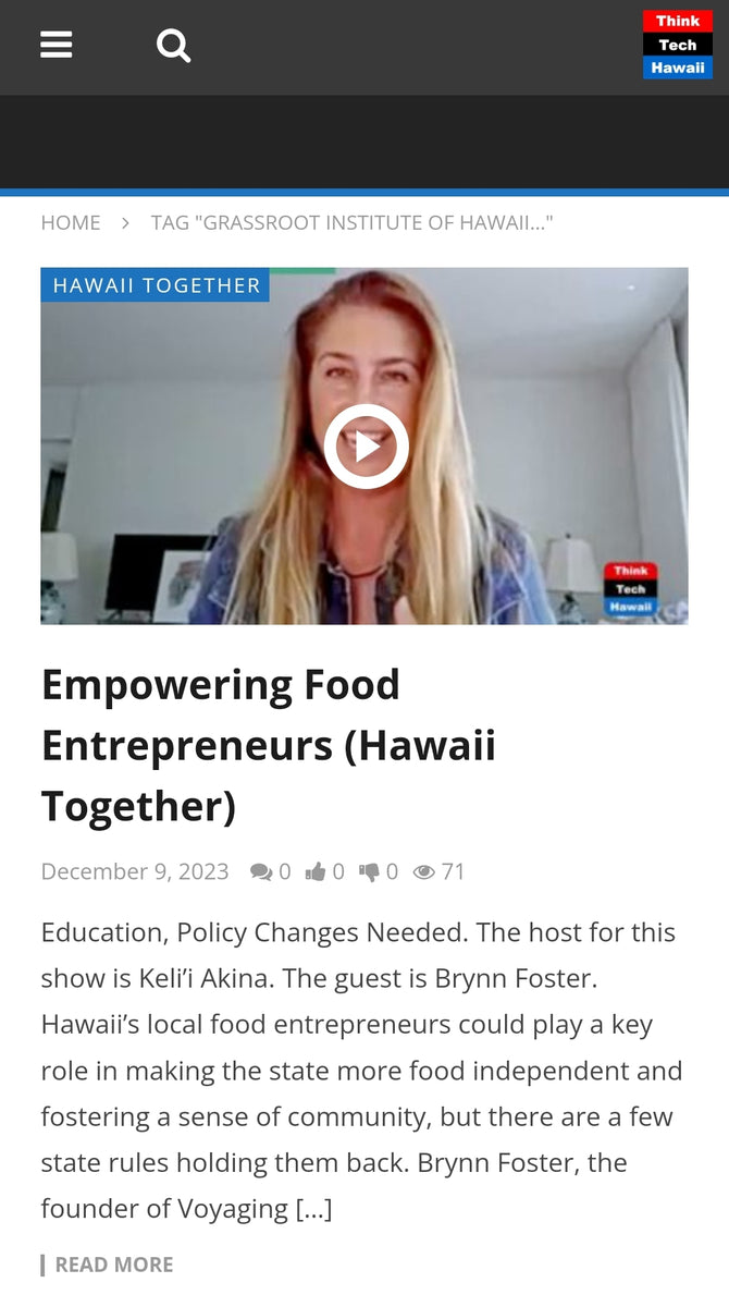 Empowering Food Entrepreneurs (Hawaii Together) Voyaging Foods