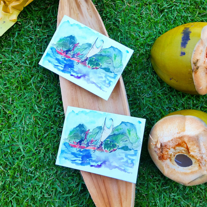 Eco-printed voyaging canoe greeting cards - Voyaging Foods