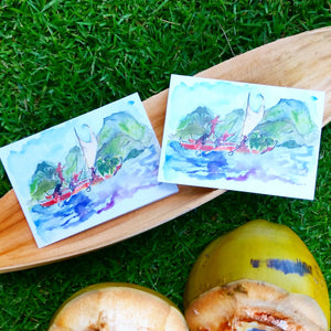Eco-printed voyaging canoe greeting cards - Voyaging Foods